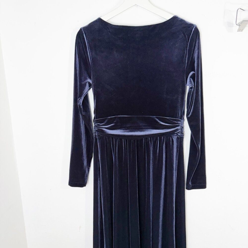 BODEN Lois Velvet Midi Dress Navy Blue US 4R UK 8R Long Sleeve Unlined Stretchy - Picture 7 of 11